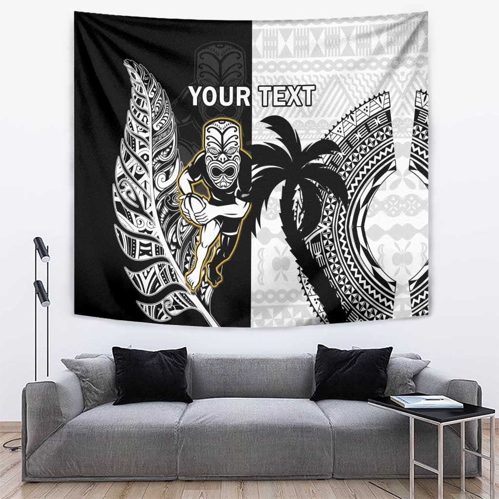 Custom Fiji And New Zealand Rugby Tapestry Aotearoa Silver Fern Mix Fijian Tapa Pattern