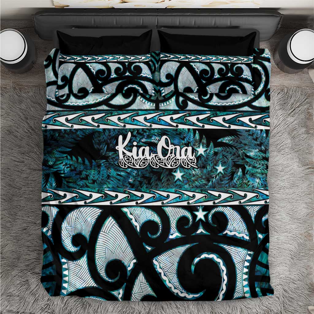 Kia Ora New Zealand Bedding Set Aotearoa Proud Maori Paua Shell Silver Fern LT14 Black - Polynesian Pride