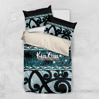 Kia Ora New Zealand Bedding Set Aotearoa Proud Maori Paua Shell Silver Fern LT14 US Twin 172cm x 218cm Black - Polynesian Pride