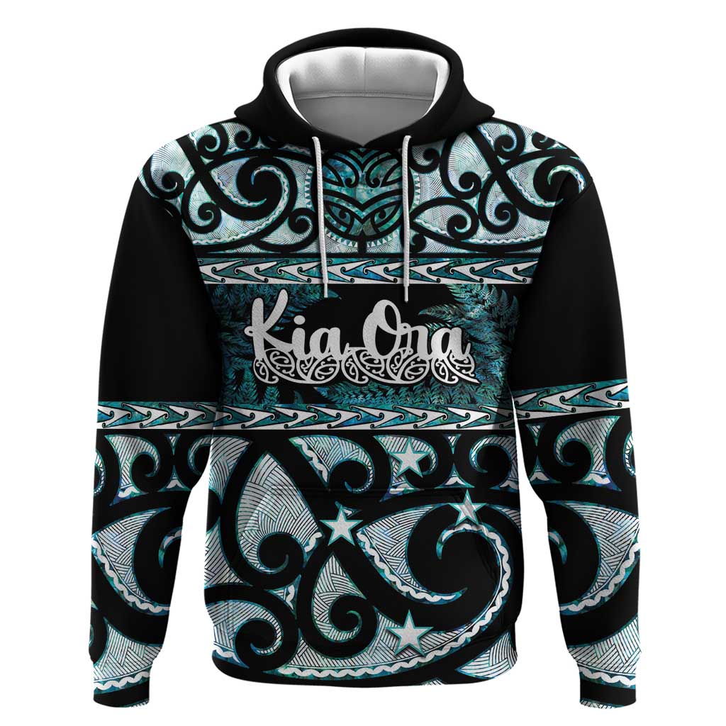 Kia Ora New Zealand Hoodie Aotearoa Proud Maori Paua Shell Silver Fern LT14 Pullover Hoodie Black - Polynesian Pride