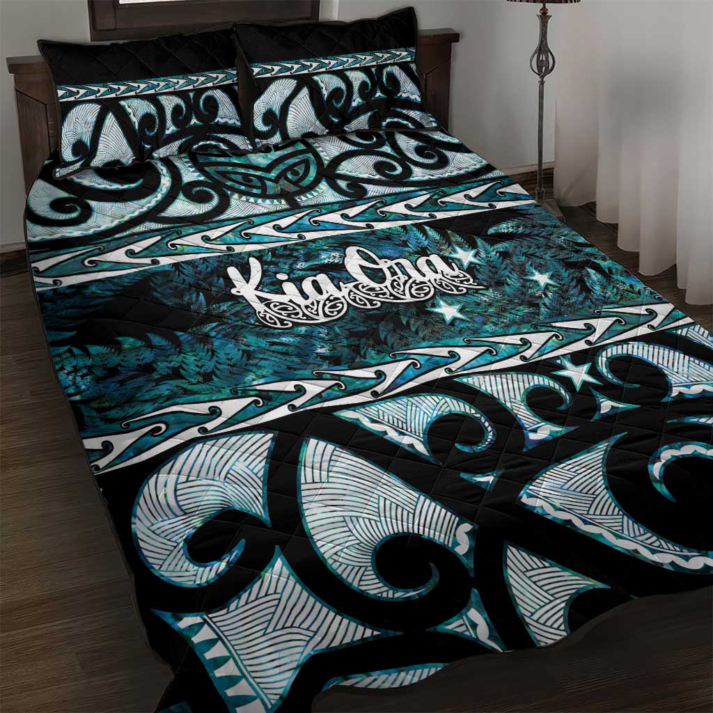 Kia Ora New Zealand Quilt Bed Set Aotearoa Proud Maori Paua Shell Silver Fern LT14 Black - Polynesian Pride