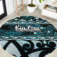 Kia Ora New Zealand Round Carpet Aotearoa Proud Maori Paua Shell Silver Fern LT14 Black - Polynesian Pride