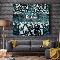 Kia Ora New Zealand Tapestry Aotearoa Proud Maori Paua Shell Silver Fern LT14 Black - Polynesian Pride