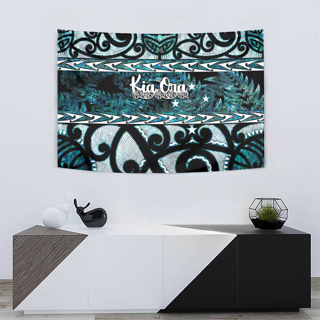 Kia Ora New Zealand Tapestry Aotearoa Proud Maori Paua Shell Silver Fern LT14 - Polynesian Pride