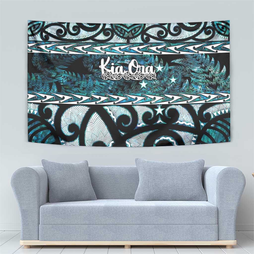Kia Ora New Zealand Tapestry Aotearoa Proud Maori Paua Shell Silver Fern LT14 - Polynesian Pride