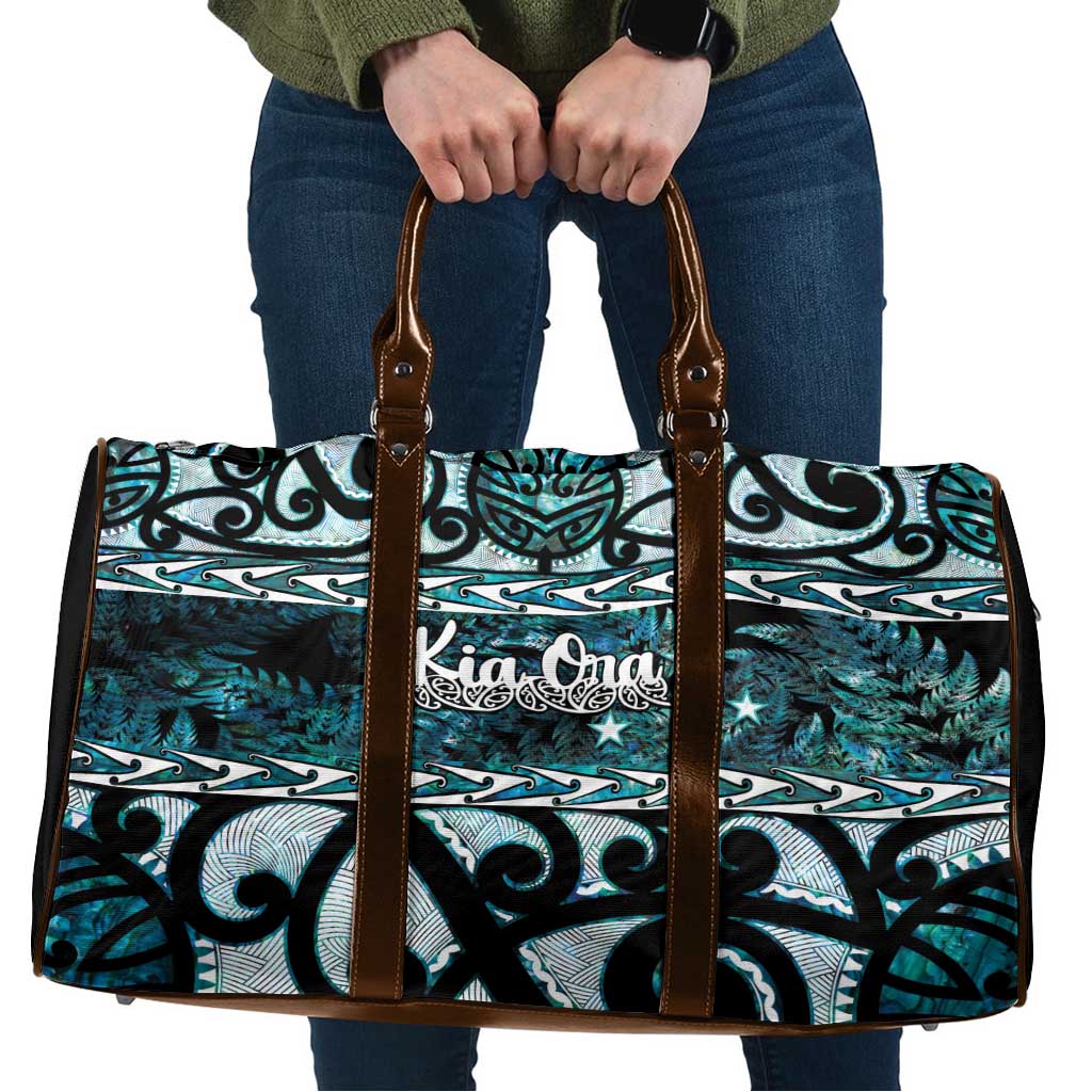 Kia Ora New Zealand Travel Bag Aotearoa Proud Maori Paua Shell Silver Fern LT14 Black - Polynesian Pride