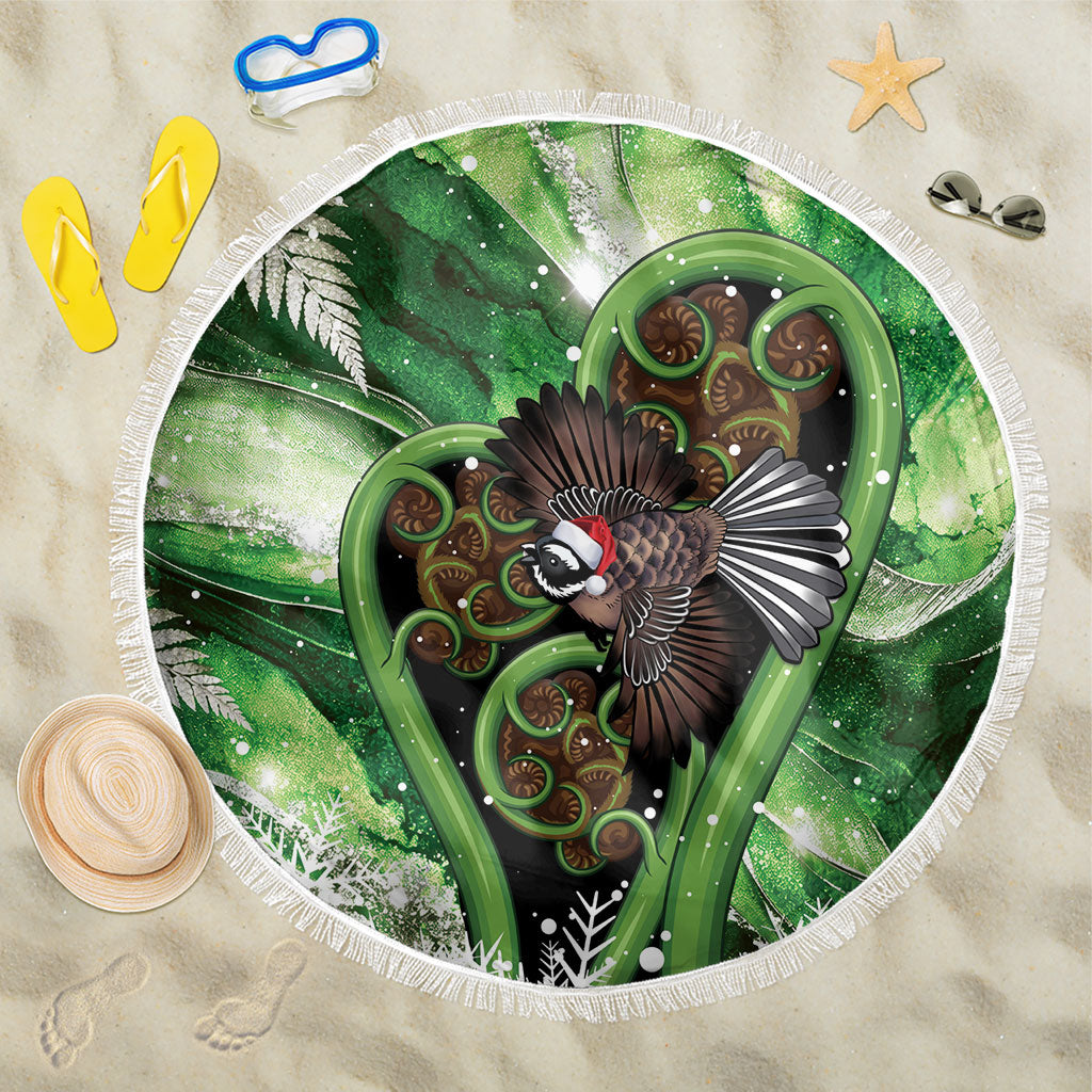 Piwakawaka New Zealand Christmas In July Beach Blanket NZ Aroha Koru Fern Marble Vibes LT14 One Size 150cm Green - Polynesian Pride