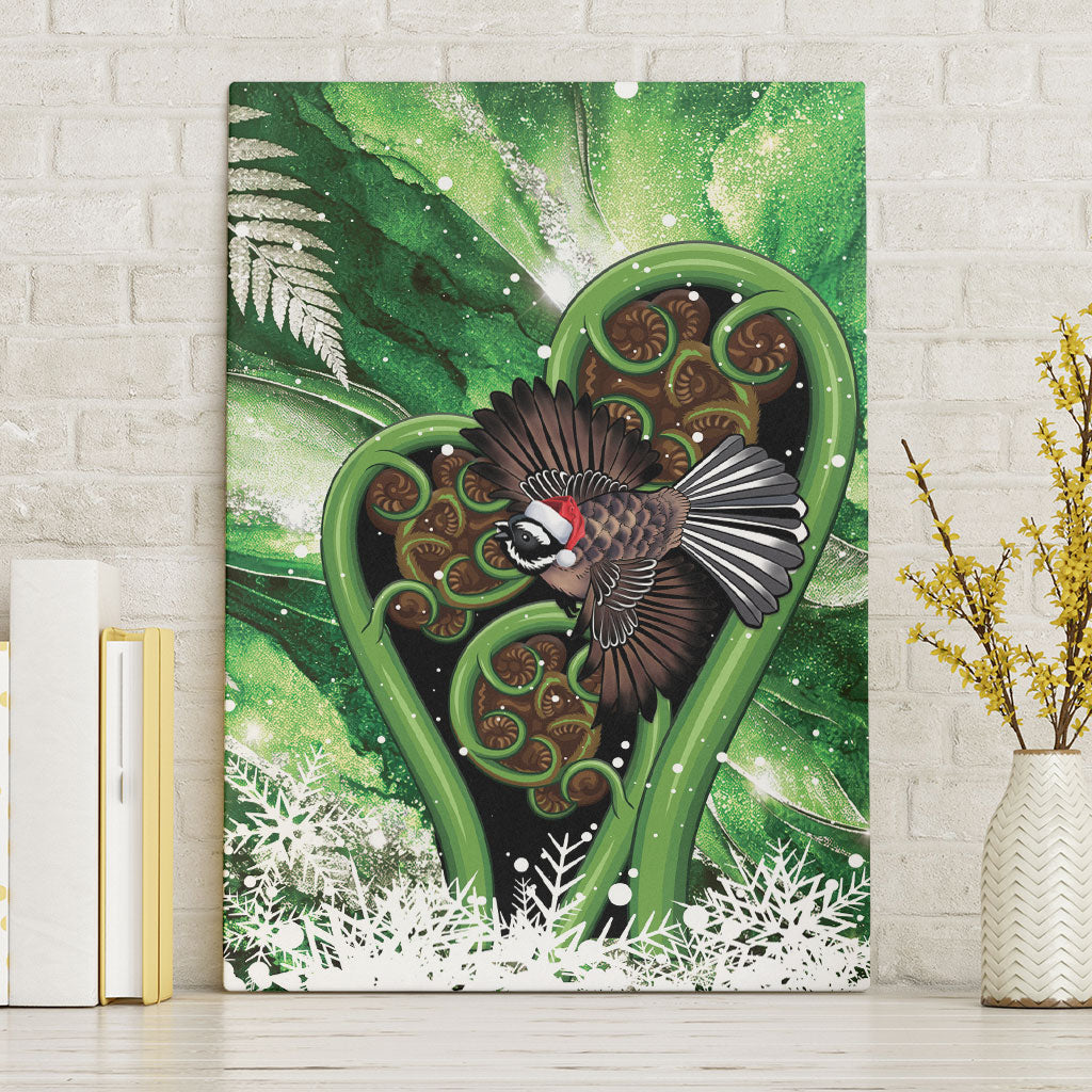 Piwakawaka New Zealand Christmas In July Canvas Wall Art NZ Aroha Koru Fern Marble Vibes LT14 Without Frame Green - Polynesian Pride
