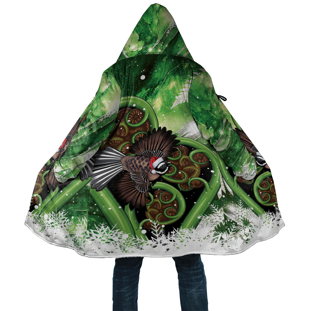 Piwakawaka New Zealand Christmas In July Cloak NZ Aroha Koru Fern Marble Vibes LT14 Unisex Green - Polynesian Pride