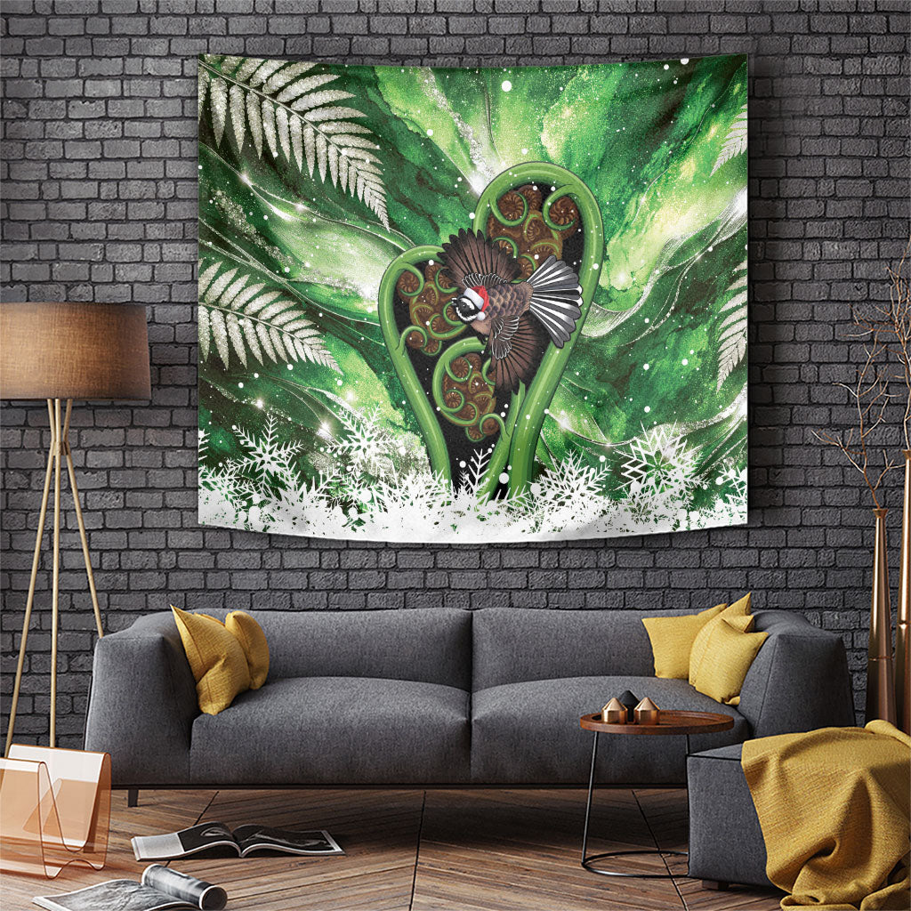 Piwakawaka New Zealand Christmas In July Tapestry NZ Aroha Koru Fern Marble Vibes LT14 Green - Polynesian Pride