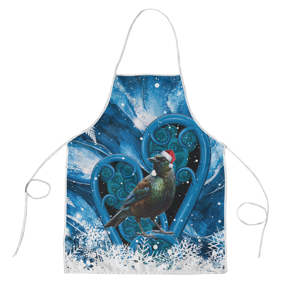 Tui Bird New Zealand Christmas In July Apron NZ Aroha Koru Fern Marble Vibes LT14 Blue - Polynesian Pride