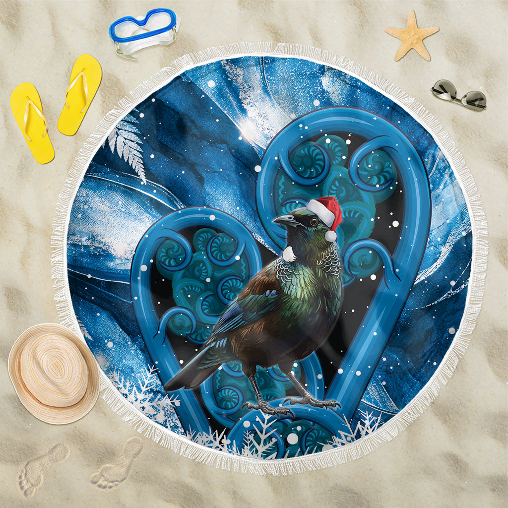 Tui Bird New Zealand Christmas In July Beach Blanket NZ Aroha Koru Fern Marble Vibes LT14 One Size 150cm Blue - Polynesian Pride