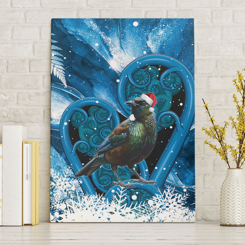 Tui Bird New Zealand Christmas In July Canvas Wall Art NZ Aroha Koru Fern Marble Vibes LT14 Without Frame Blue - Polynesian Pride