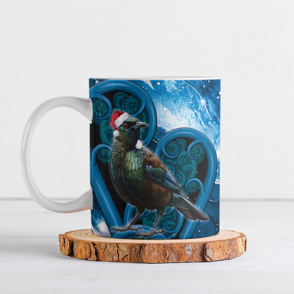 Tui Bird New Zealand Christmas In July Ceramic Mug NZ Aroha Koru Fern Marble Vibes LT14 Blue - Polynesian Pride
