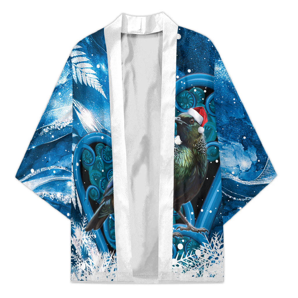 Tui Bird New Zealand Christmas In July Kimono NZ Aroha Koru Fern Marble Vibes LT14 Unisex Blue - Polynesian Pride