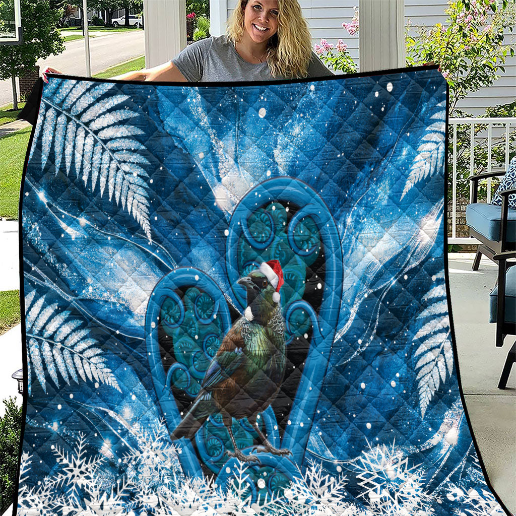 Tui Bird New Zealand Christmas In July Quilt NZ Aroha Koru Fern Marble Vibes LT14 Blue - Polynesian Pride