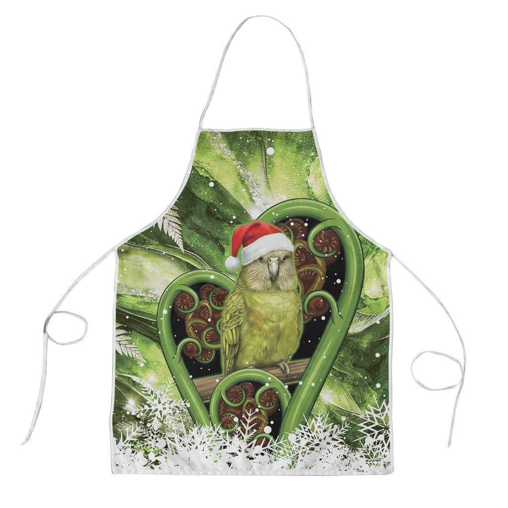 Kakapo New Zealand Christmas In July Apron NZ Aroha Koru Fern Marble Vibes LT14 Green - Polynesian Pride