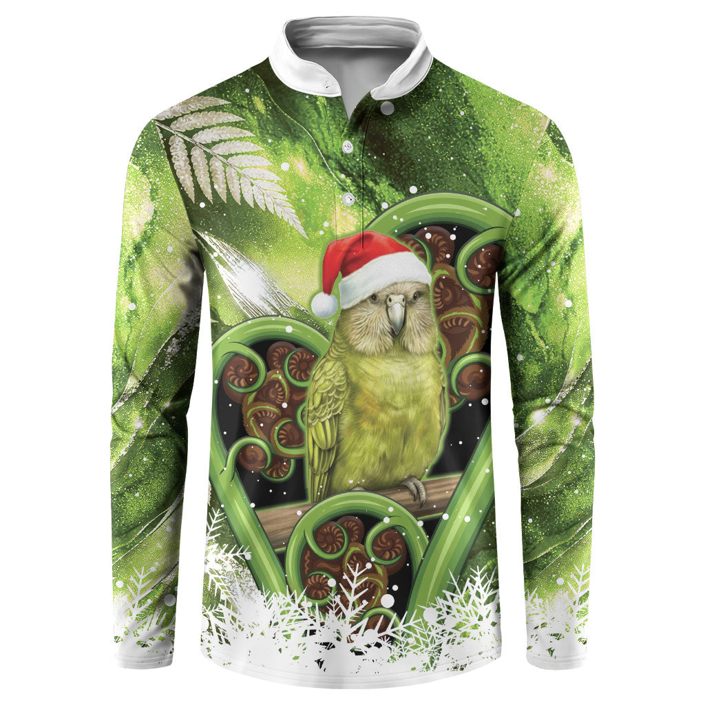 Kakapo New Zealand Christmas In July Button Sweatshirt NZ Aroha Koru Fern Marble Vibes LT14 Green - Polynesian Pride