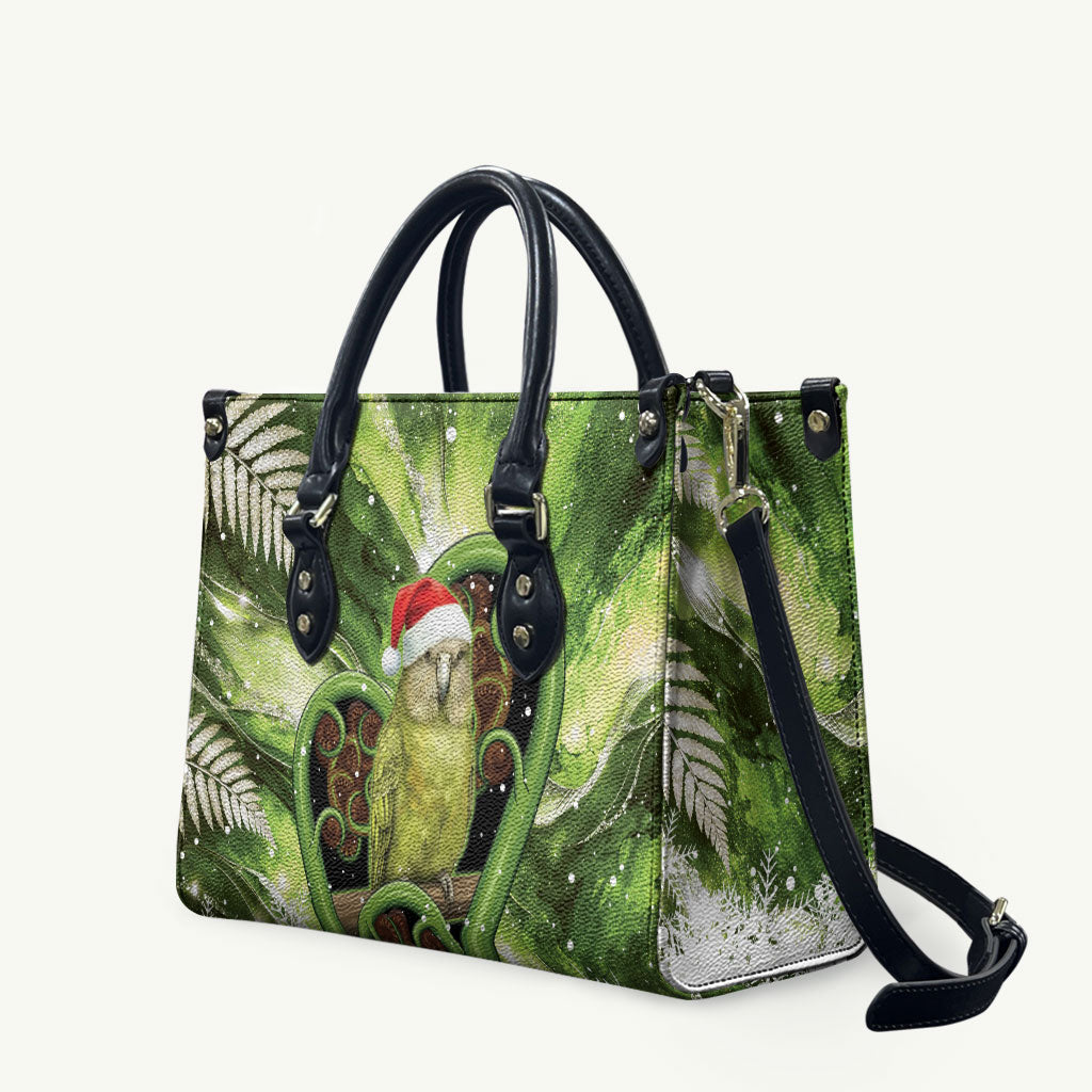 Kakapo New Zealand Christmas In July Leather Bag NZ Aroha Koru Fern Marble Vibes LT14 Green - Polynesian Pride