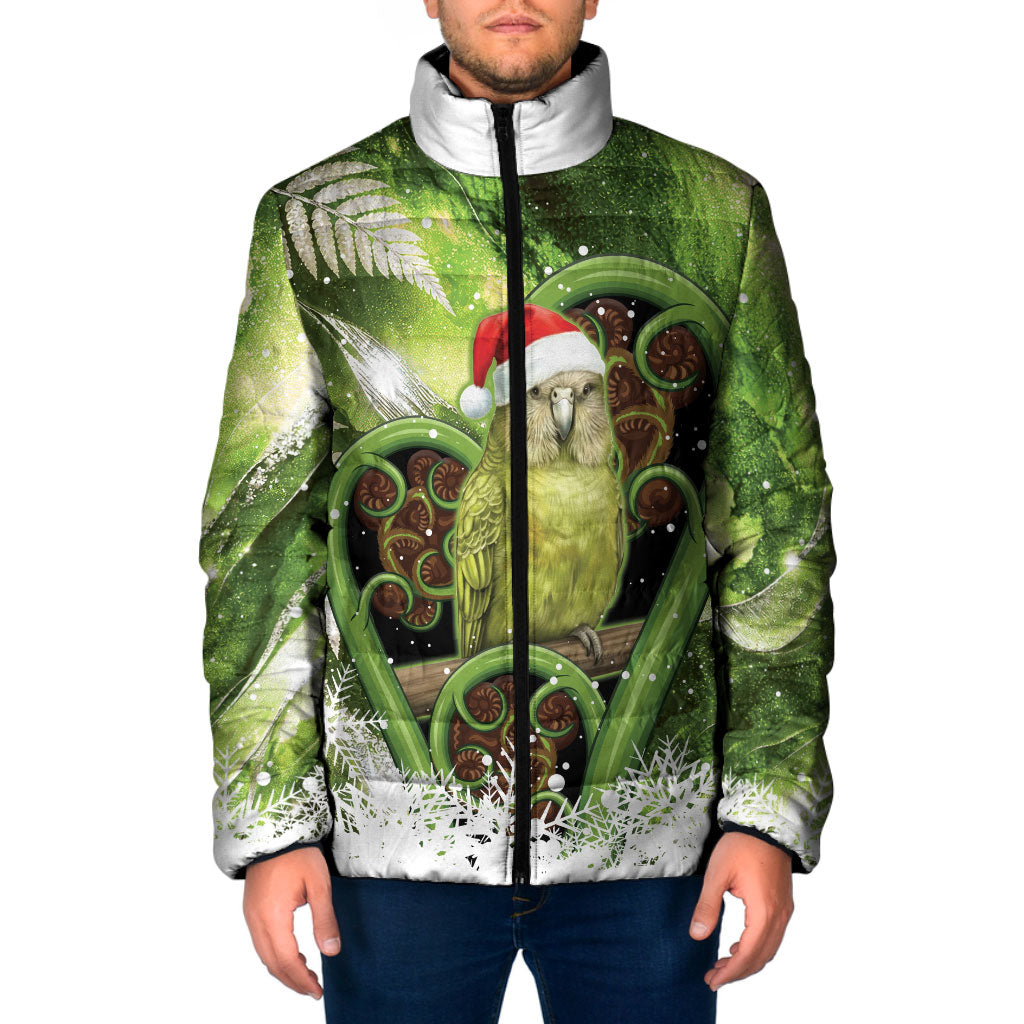 Kakapo New Zealand Christmas In July Padded Jacket NZ Aroha Koru Fern Marble Vibes LT14 Men Green - Polynesian Pride