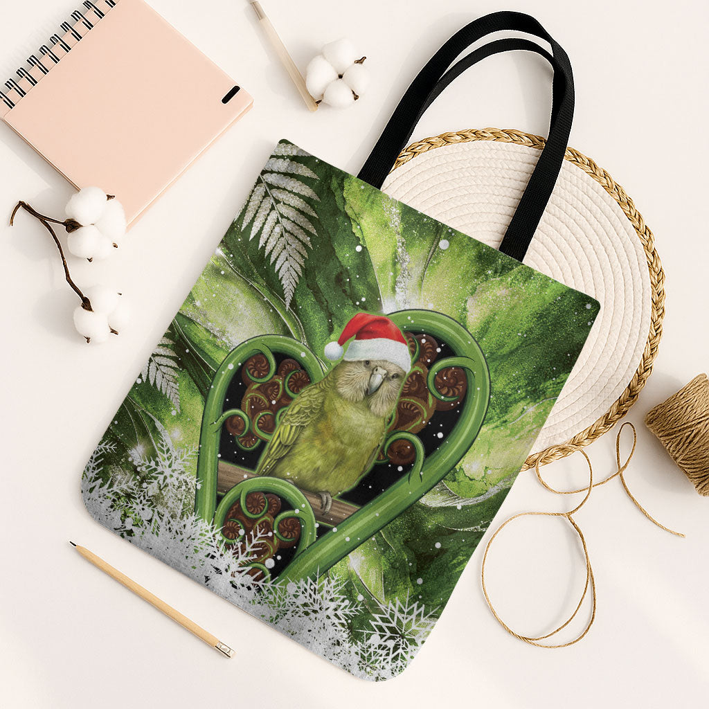 Kakapo New Zealand Christmas In July Tote Bag NZ Aroha Koru Fern Marble Vibes LT14 Black Strap One Size Green - Polynesian Pride