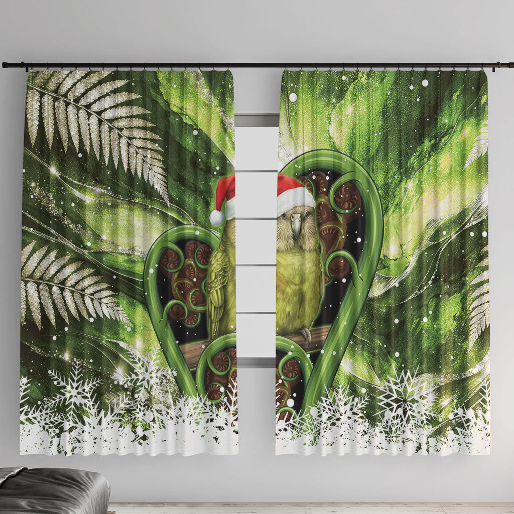Kakapo New Zealand Christmas In July Window Curtain NZ Aroha Koru Fern Marble Vibes LT14 With Hooks Green - Polynesian Pride