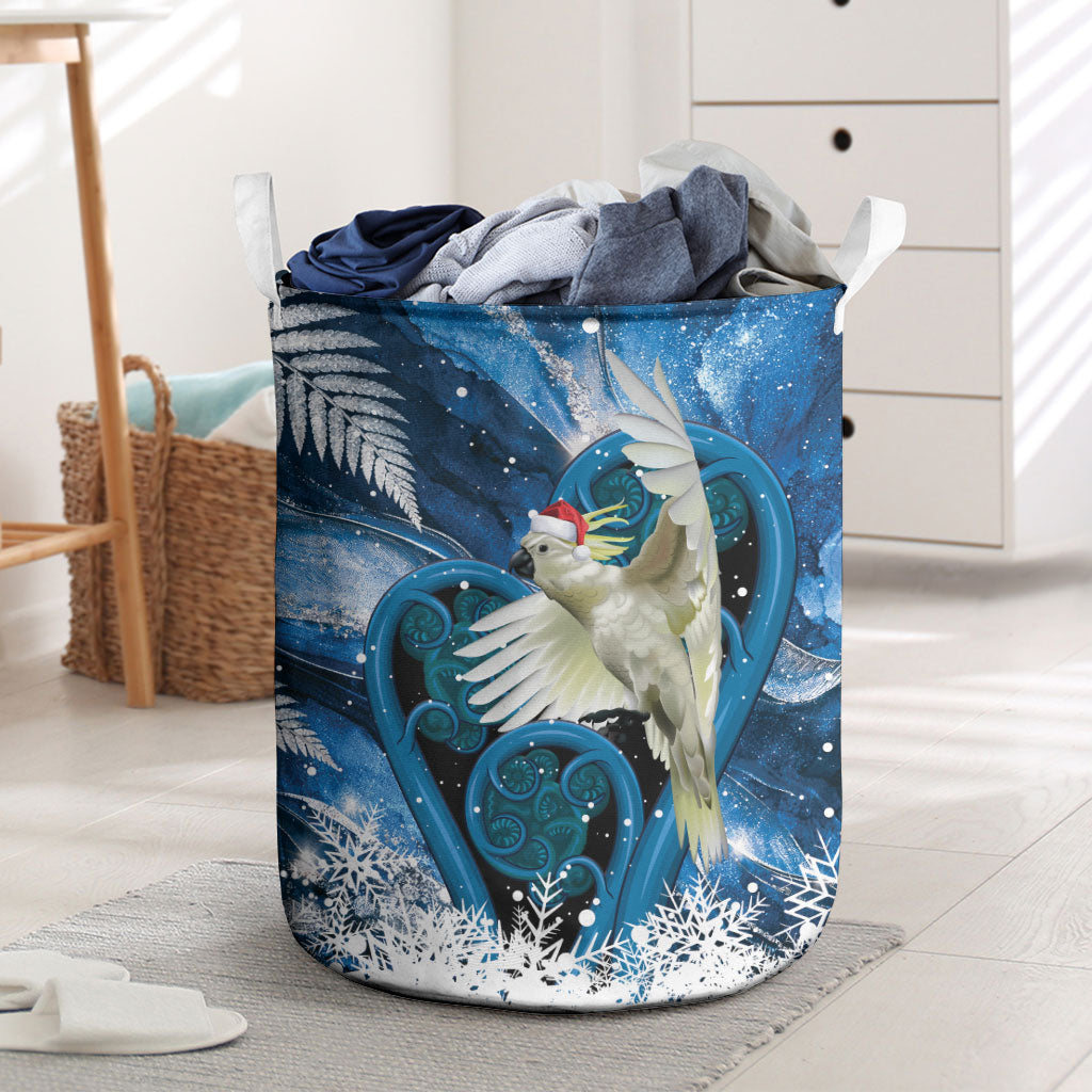 Sulphur-crested Cockatoo New Zealand Christmas In July Laundry Basket NZ Aroha Koru Fern Marble Vibes LT14 Blue - Polynesian Pride