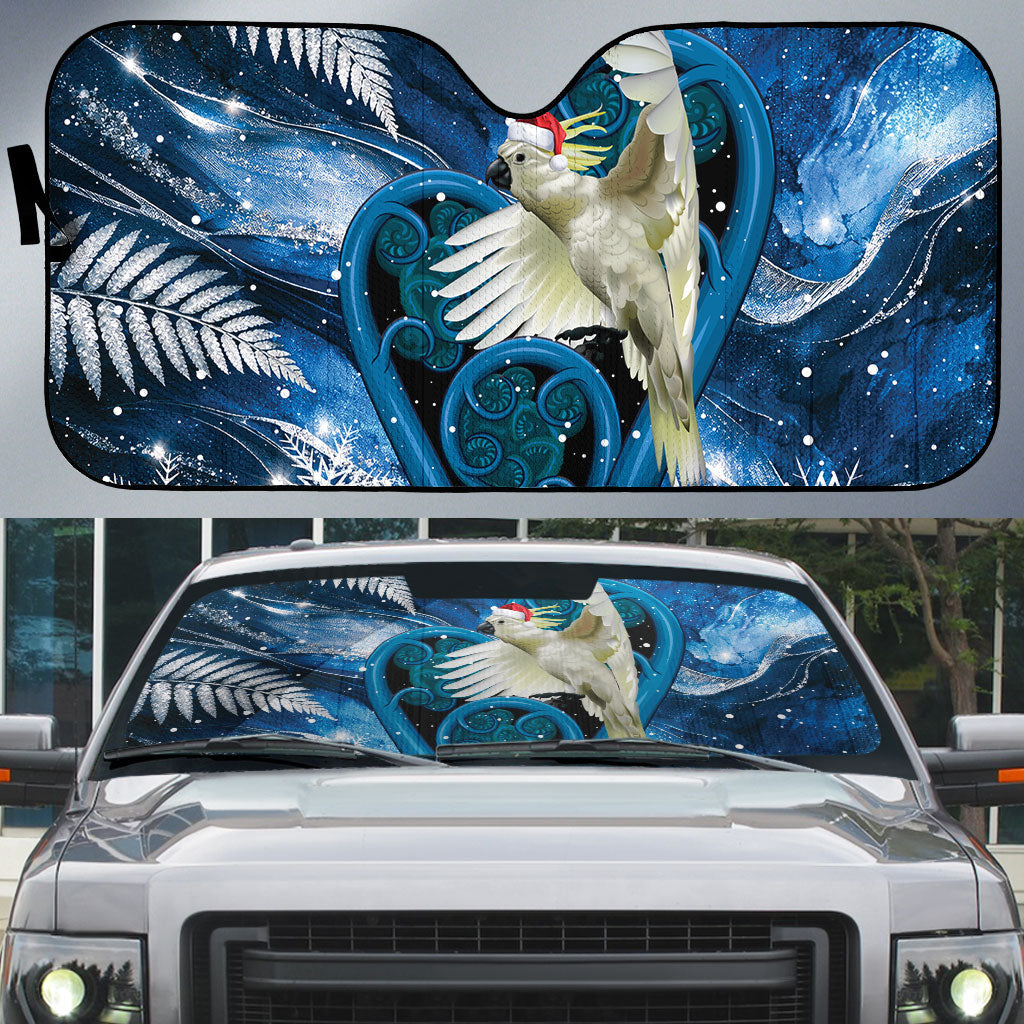 Sulphur-crested Cockatoo New Zealand Christmas In July Auto Sun Shade NZ Aroha Koru Fern Marble Vibes LT14 Blue - Polynesian Pride