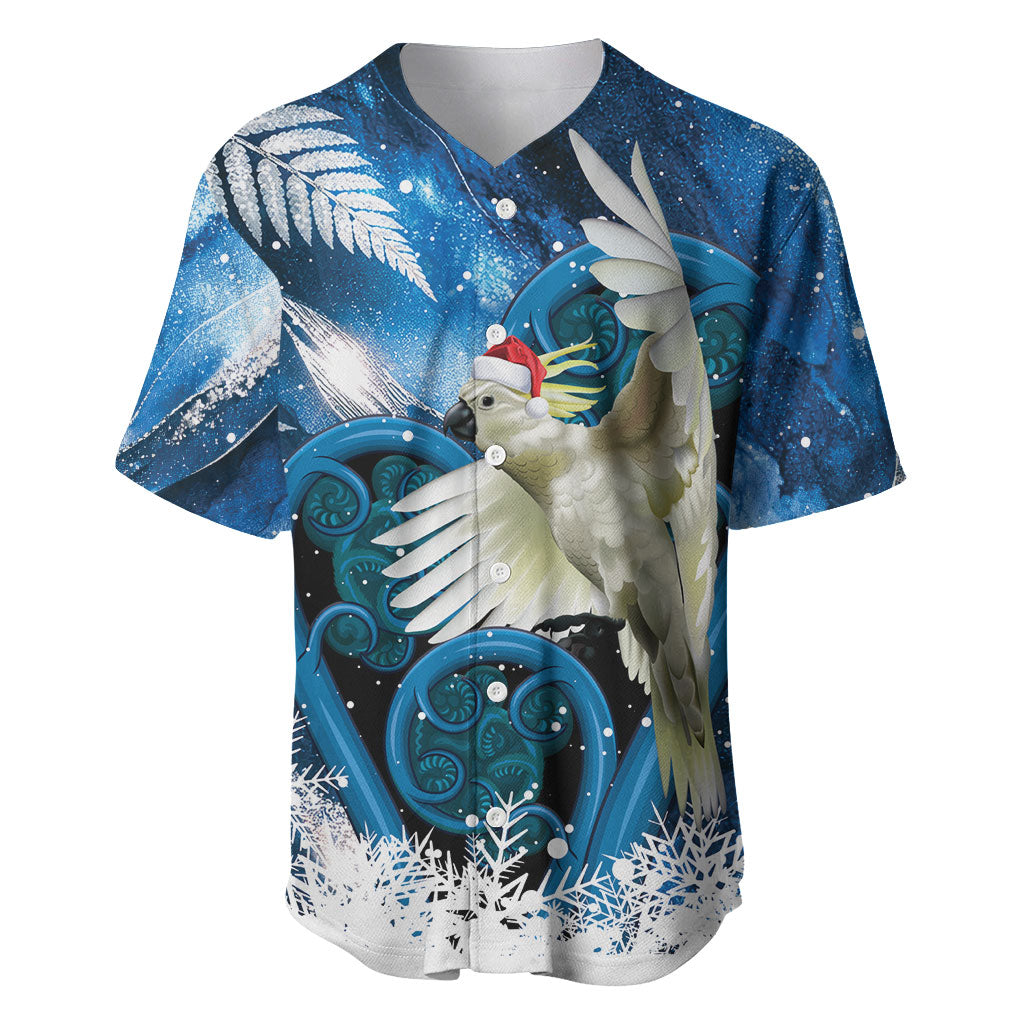 Sulphur-crested Cockatoo New Zealand Christmas In July Baseball Jersey NZ Aroha Koru Fern Marble Vibes LT14 Blue - Polynesian Pride