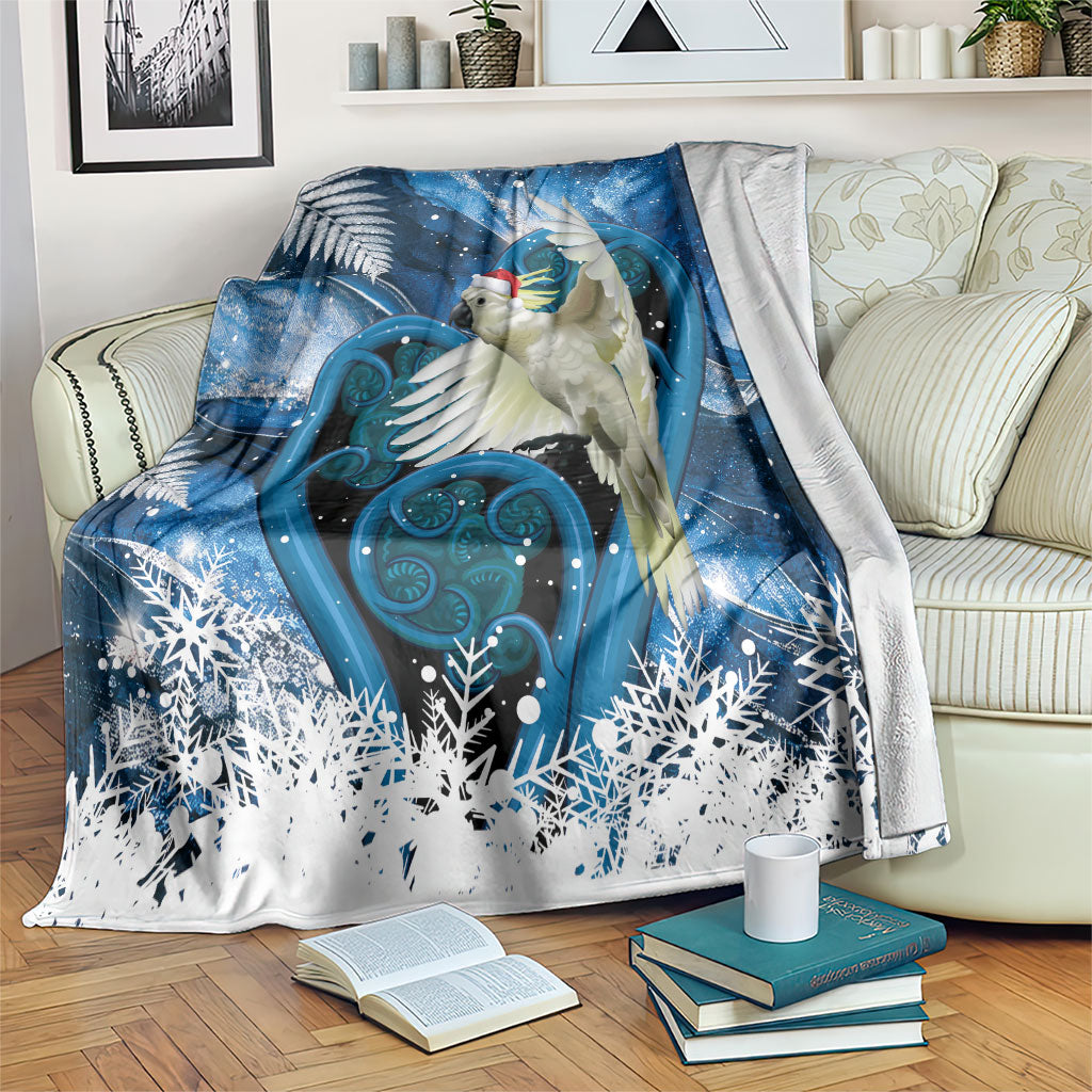 Sulphur-crested Cockatoo New Zealand Christmas In July Blanket NZ Aroha Koru Fern Marble Vibes LT14 Blue - Polynesian Pride