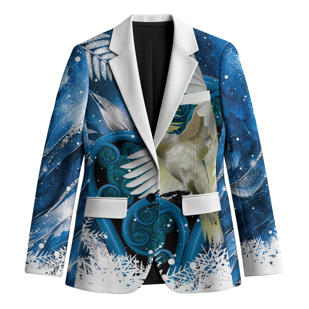 Sulphur-crested Cockatoo New Zealand Christmas In July Blazer NZ Aroha Koru Fern Marble Vibes LT14 Unisex Blue - Polynesian Pride