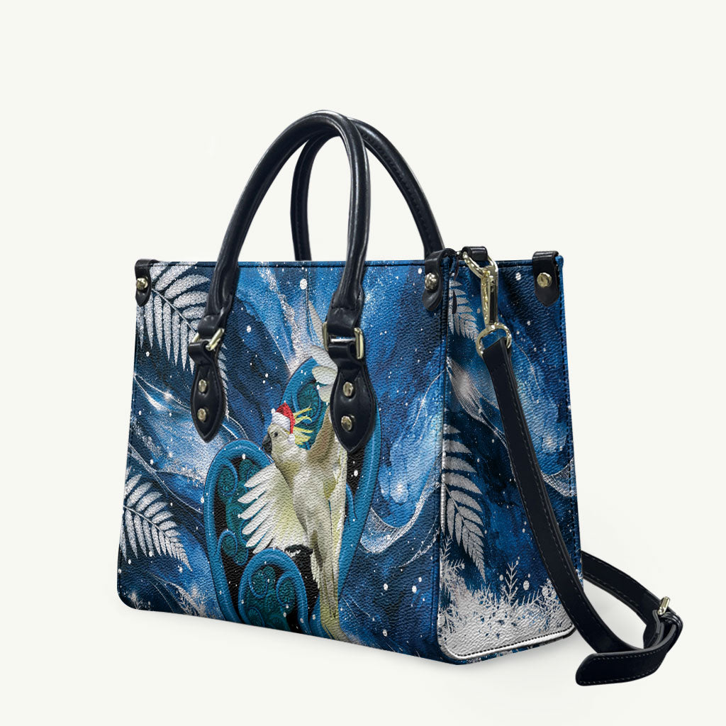 Sulphur-crested Cockatoo New Zealand Christmas In July Leather Bag NZ Aroha Koru Fern Marble Vibes LT14 Blue - Polynesian Pride