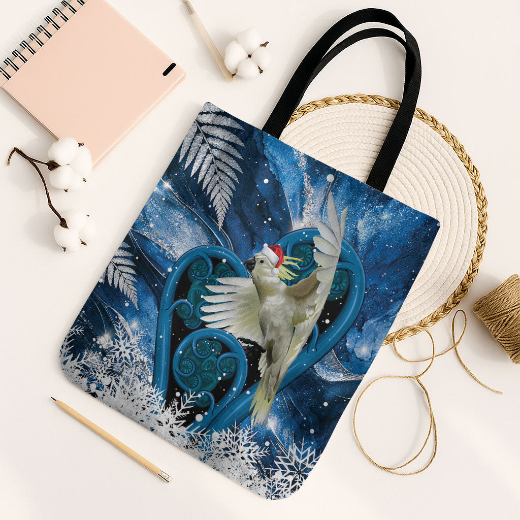 Sulphur-crested Cockatoo New Zealand Christmas In July Tote Bag NZ Aroha Koru Fern Marble Vibes LT14 Black Strap One Size Blue - Polynesian Pride
