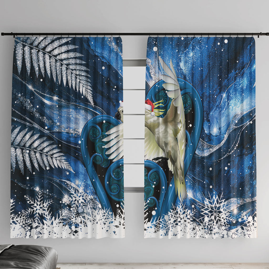 Sulphur-crested Cockatoo New Zealand Christmas In July Window Curtain NZ Aroha Koru Fern Marble Vibes LT14 With Hooks Blue - Polynesian Pride
