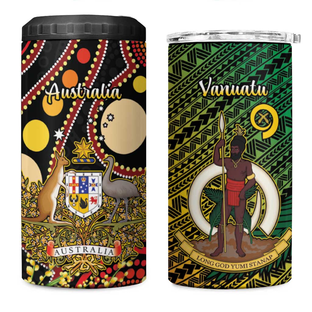 Vanuatu and Australia 4 in 1 Can Cooler Tumbler Vanuatuan Polynesian Mix Aussie Aboriginal Art LT14 One Size: 16 oz Black - Polynesian Pride