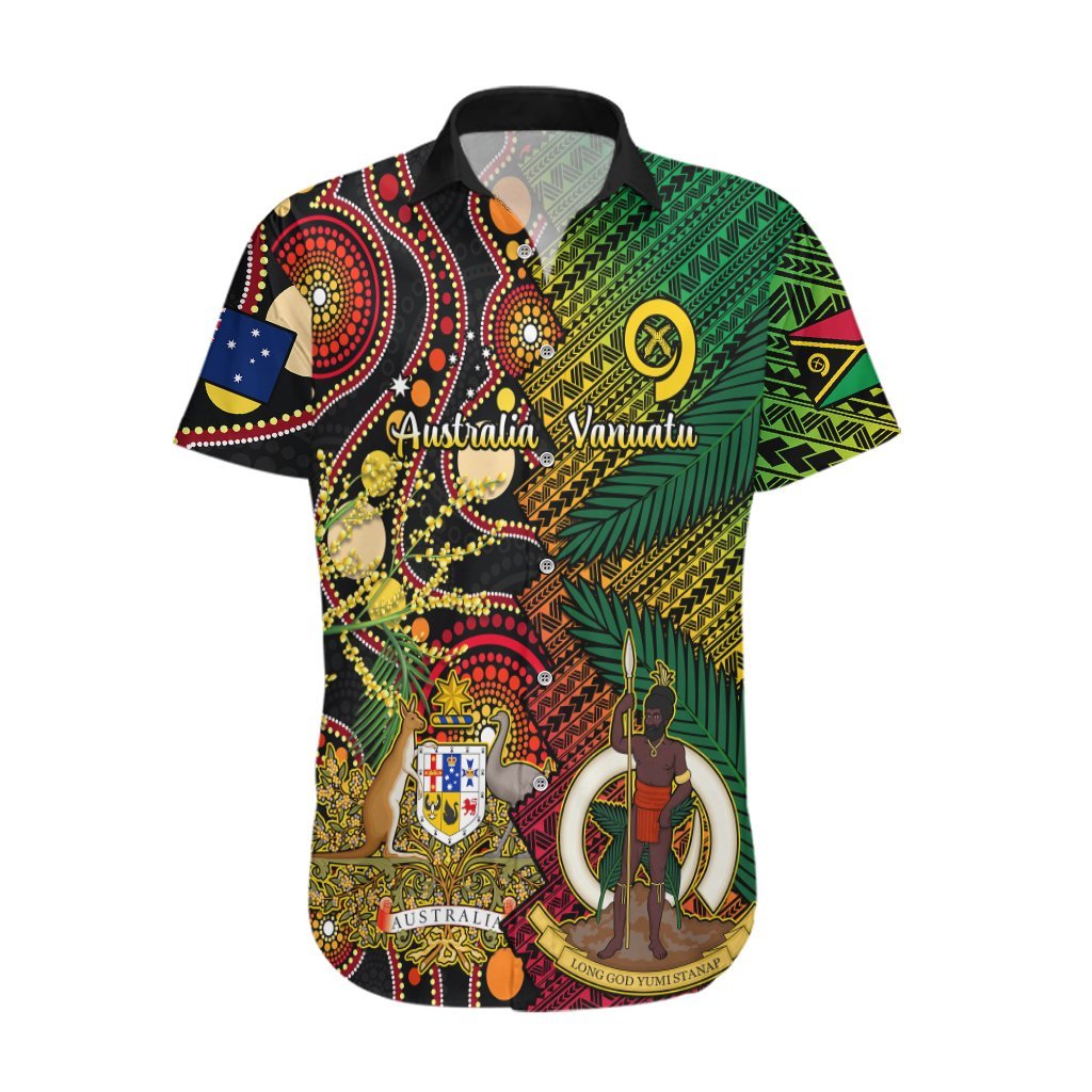 Vanuatu and Australia Hawaiian Shirt Vanuatuan Polynesian Mix Aussie Aboriginal Art LT14 Black - Polynesian Pride