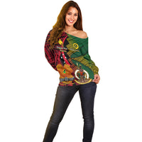Vanuatu and Papua New Guinea Off Shoulder Sweater Vanuatuan With PNG Polynesian Pattern LT14 - Polynesian Pride
