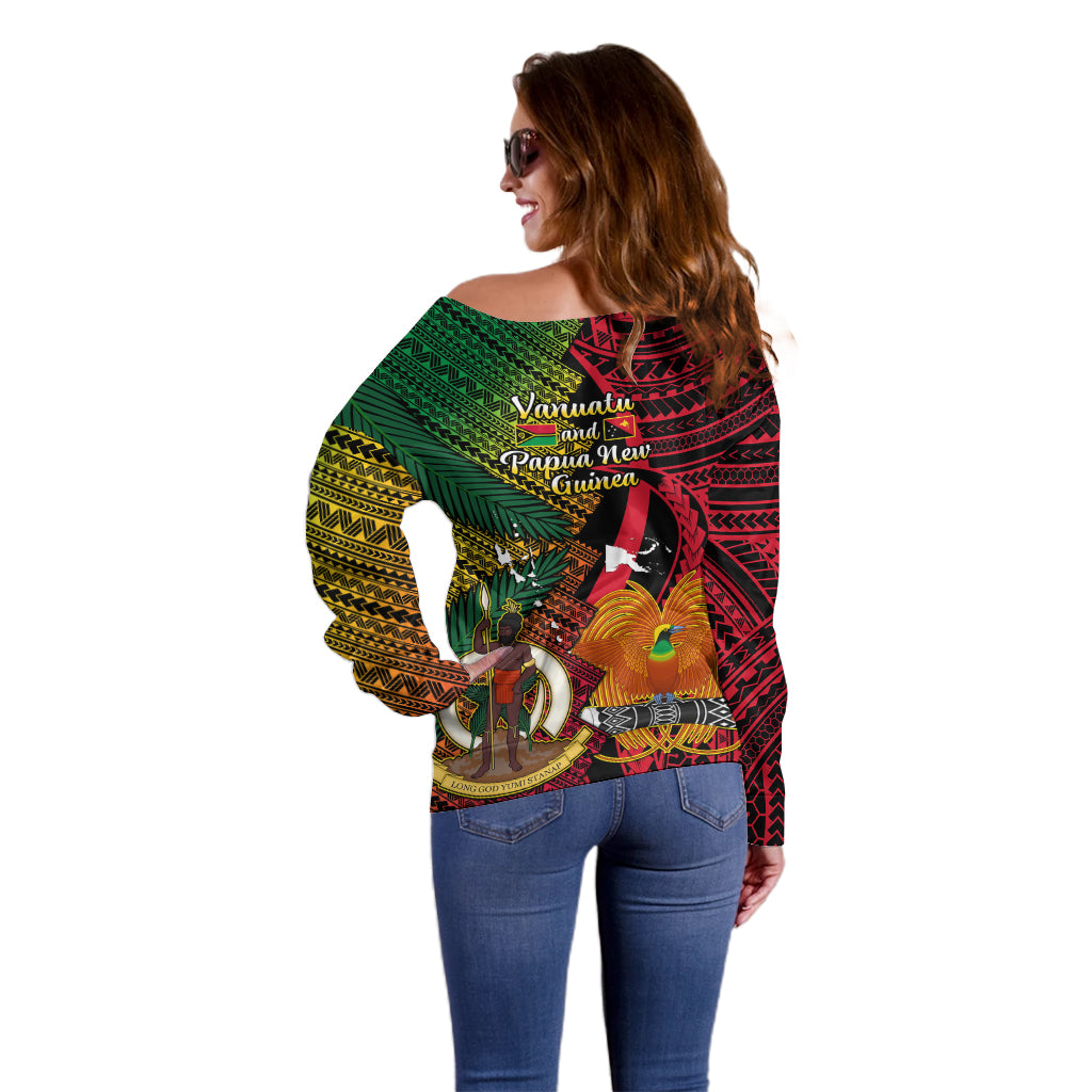 Vanuatu and Papua New Guinea Off Shoulder Sweater Vanuatuan With PNG Polynesian Pattern LT14 - Polynesian Pride