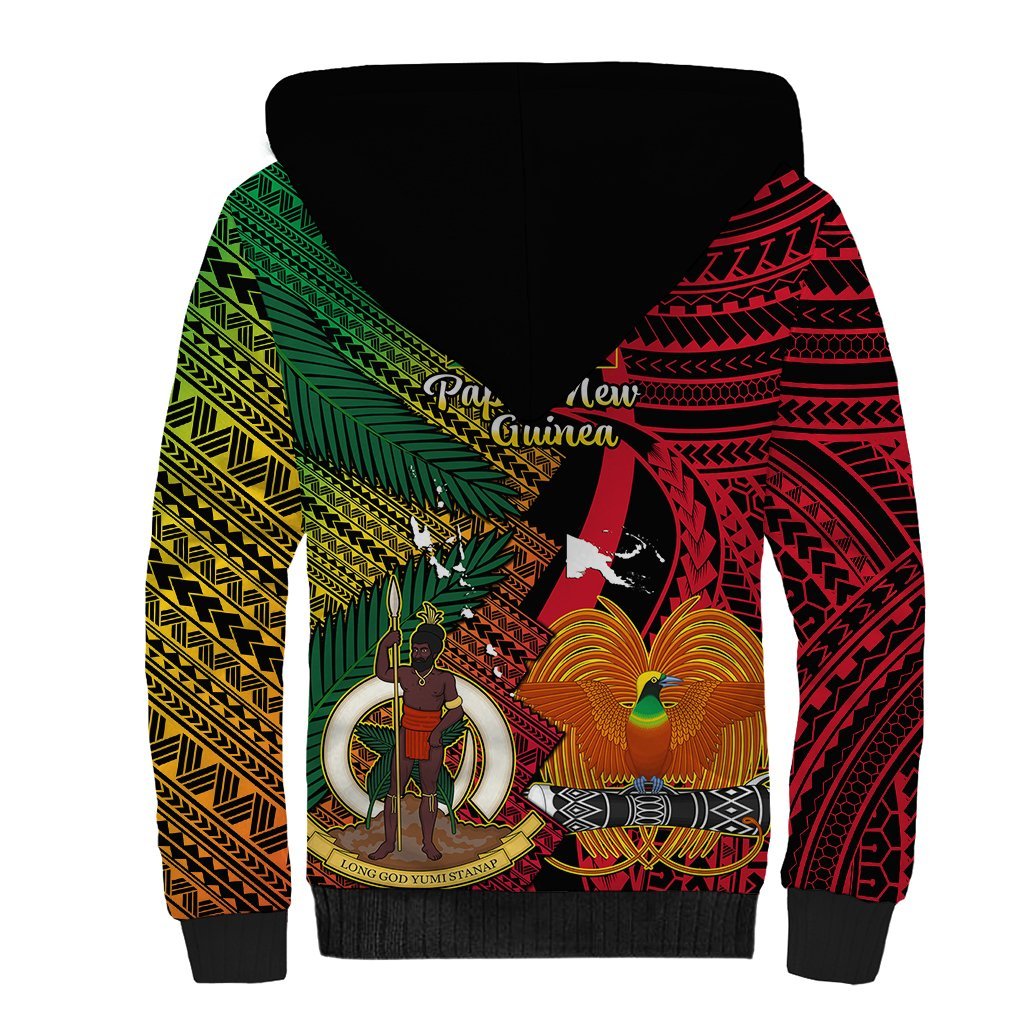 Vanuatu and Papua New Guinea Sherpa Hoodie Vanuatuan With PNG Polynesian Pattern LT14 - Polynesian Pride