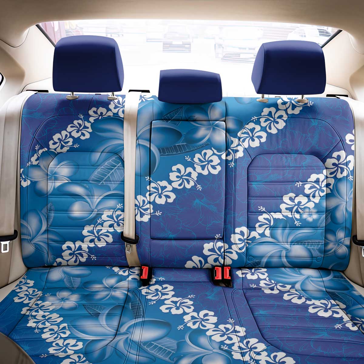 Vintage Blue Polynesia Back Car Seat Cover Plumeria With Hibiscus Tropical Vibes LT14 - Polynesian Pride