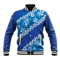 Vintage Blue Polynesia Baseball Jacket Plumeria With Hibiscus Tropical Vibes LT14 Unisex Blue - Polynesian Pride