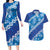 Vintage Blue Polynesia Couples Matching Long Sleeve Bodycon Dress and Hawaiian Shirt Plumeria With Hibiscus Tropical Vibes