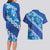 Vintage Blue Polynesia Couples Matching Long Sleeve Bodycon Dress and Hawaiian Shirt Plumeria With Hibiscus Tropical Vibes