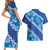 Vintage Blue Polynesia Couples Matching Short Sleeve Bodycon Dress and Hawaiian Shirt Plumeria With Hibiscus Tropical Vibes