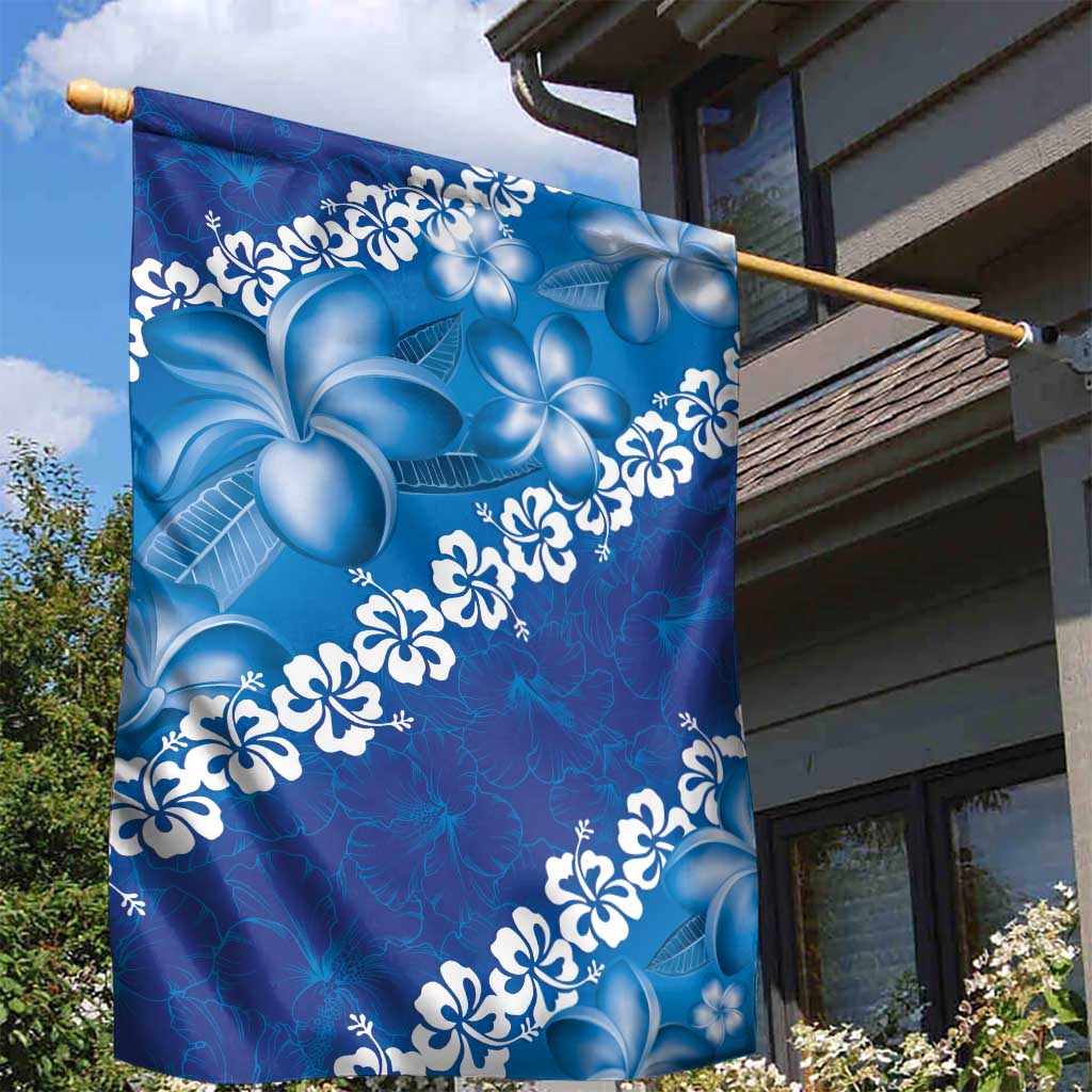 Vintage Blue Polynesia Garden Flag Plumeria With Hibiscus Tropical Vibes LT14 - Polynesian Pride