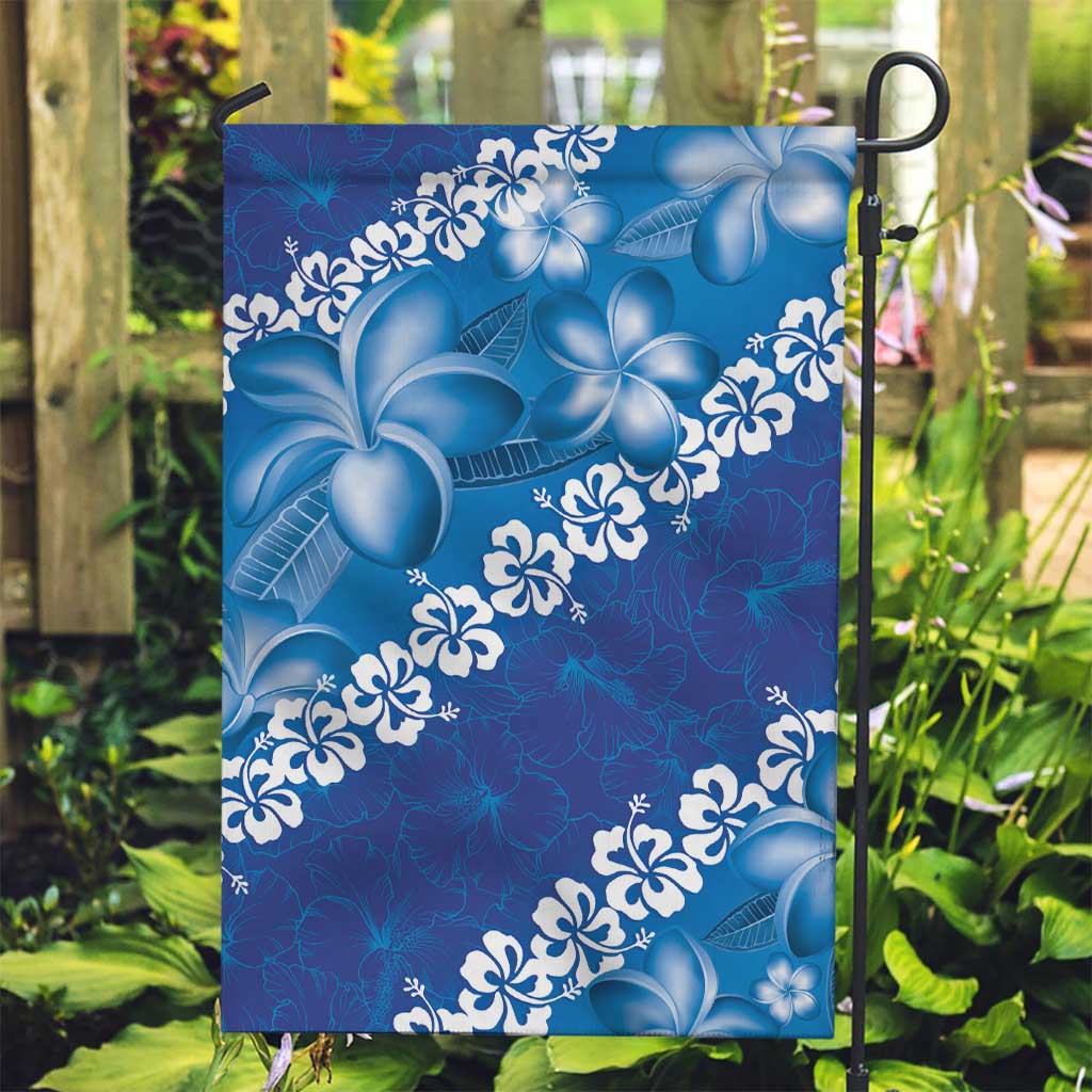 Vintage Blue Polynesia Garden Flag Plumeria With Hibiscus Tropical Vibes LT14 Garden Flag Blue - Polynesian Pride