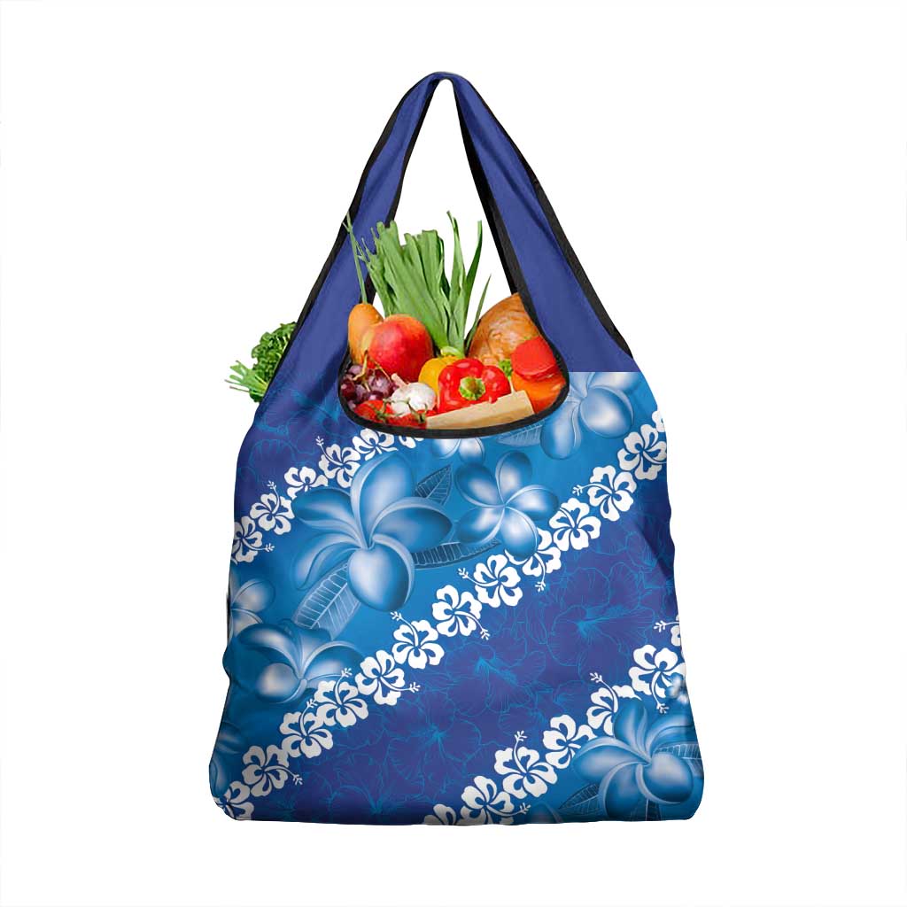 Vintage Blue Polynesia Grocery Bag Plumeria With Hibiscus Tropical Vibes LT14 1-pack One Size Blue - Polynesian Pride