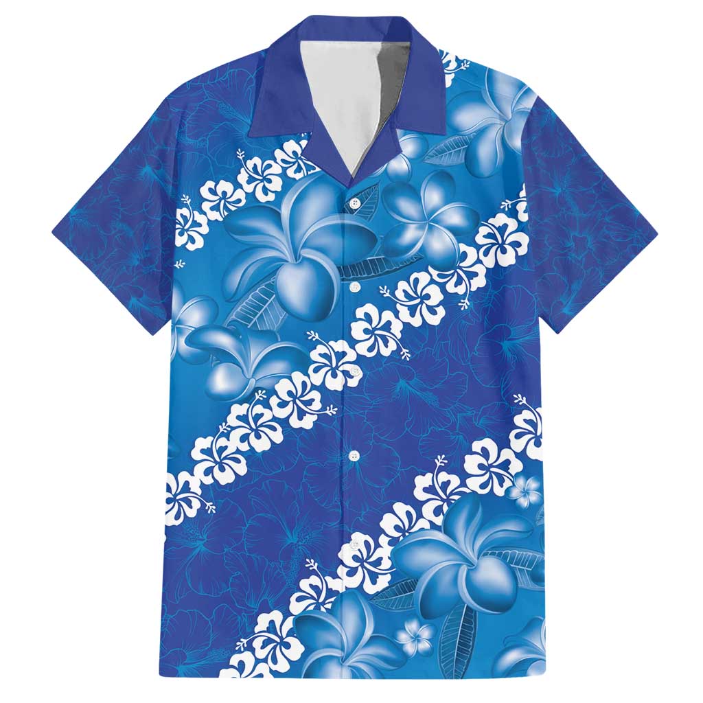 Vintage Blue Polynesia Hawaiian Shirt Plumeria With Hibiscus Tropical Vibes LT14 Blue - Polynesian Pride