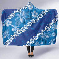 Vintage Blue Polynesia Hooded Blanket Plumeria With Hibiscus Tropical Vibes LT14 One Size Blue - Polynesian Pride