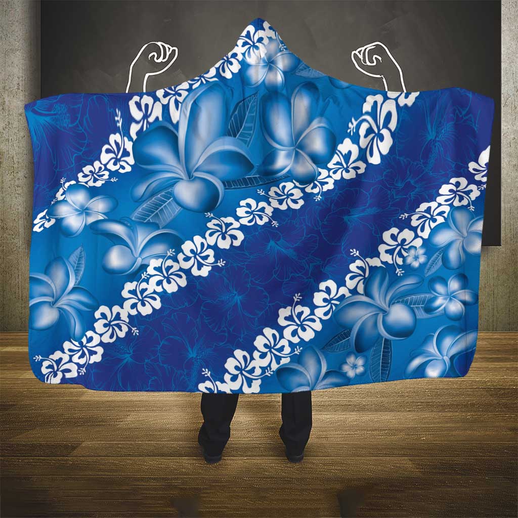 Vintage Blue Polynesia Hooded Blanket Plumeria With Hibiscus Tropical Vibes LT14 - Polynesian Pride